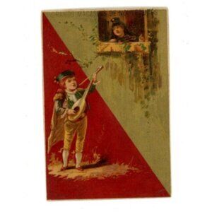 1880's Woolen Silks Drapes Costumes Victorian Trade Card Serenade at Window!